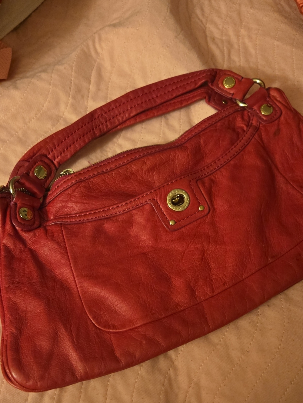 Marc Jacobs Red Leather Shoulder Bag with Turn-Lock Detail